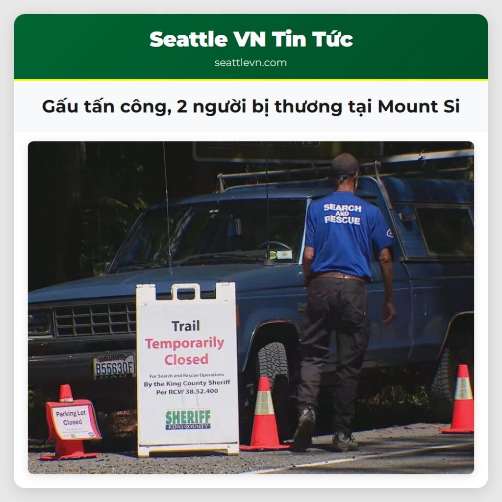 Gấu tấn công, 2 người bị thương tại Mount Si