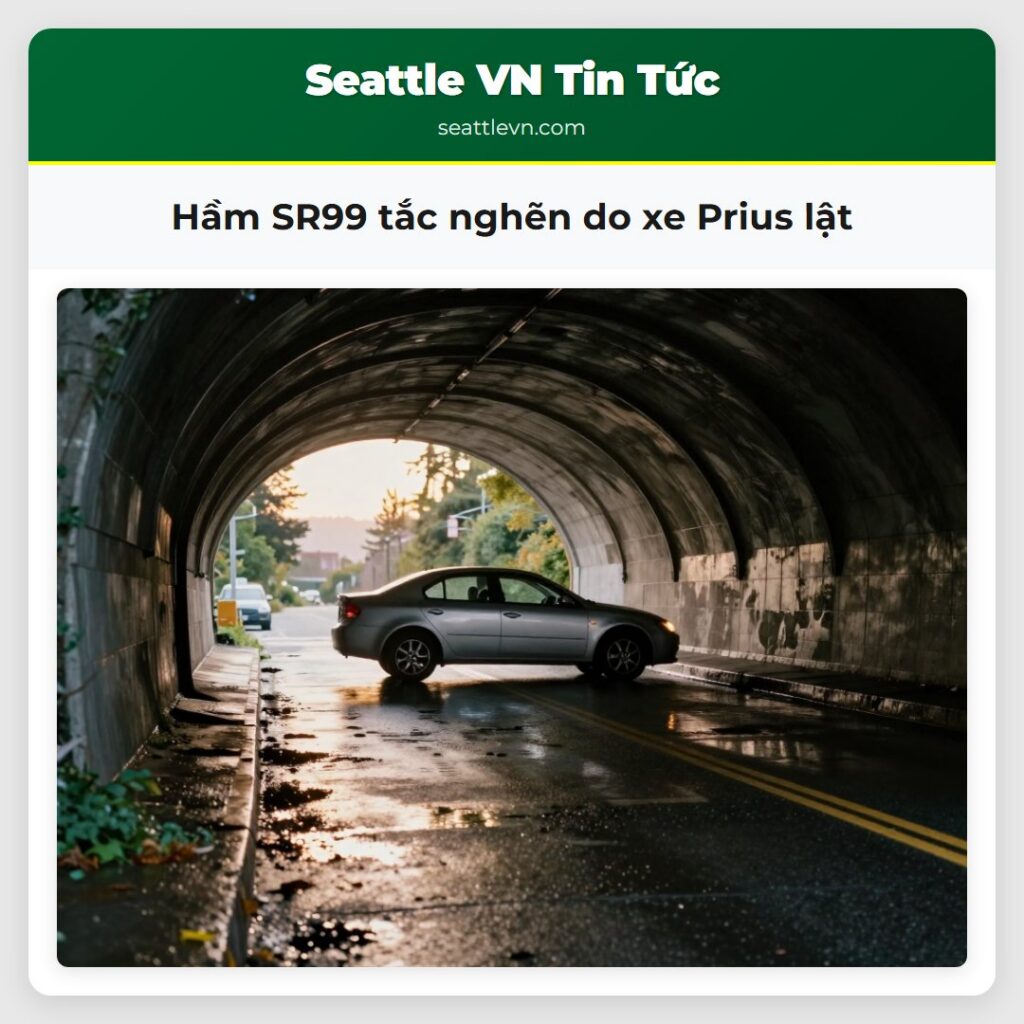 Hầm SR99 tắc nghẽn do xe Prius lật