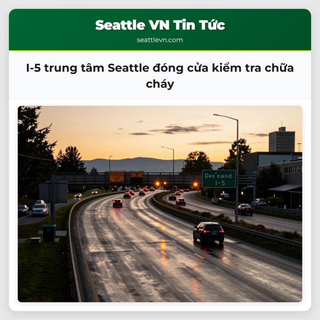 I-5 trung tâm Seattle đóng cửa kiểm tra chữa cháy