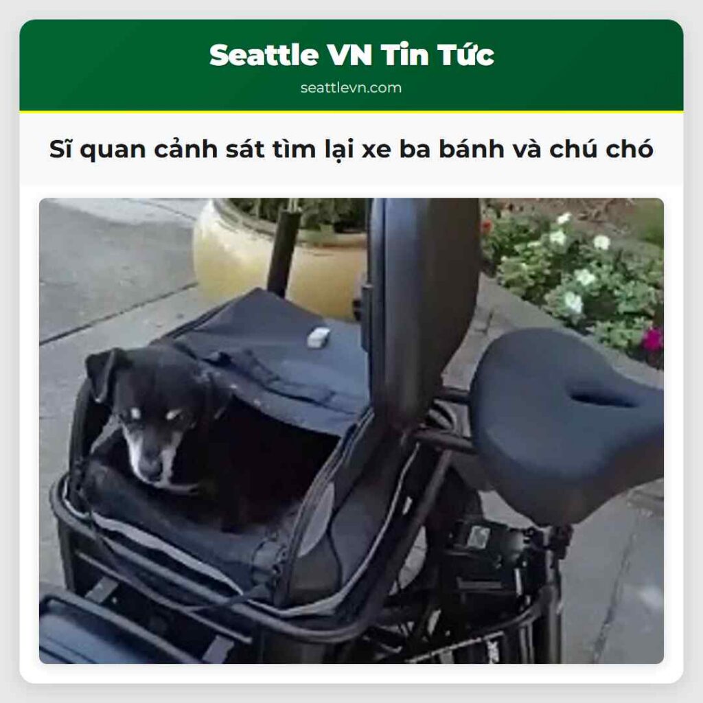 Sĩ quan cảnh sát tìm lại xe ba bánh và chú chó