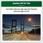 Hai thiếu niên leo dây cáp cầu Tacoma Narrows gây ùn tắc