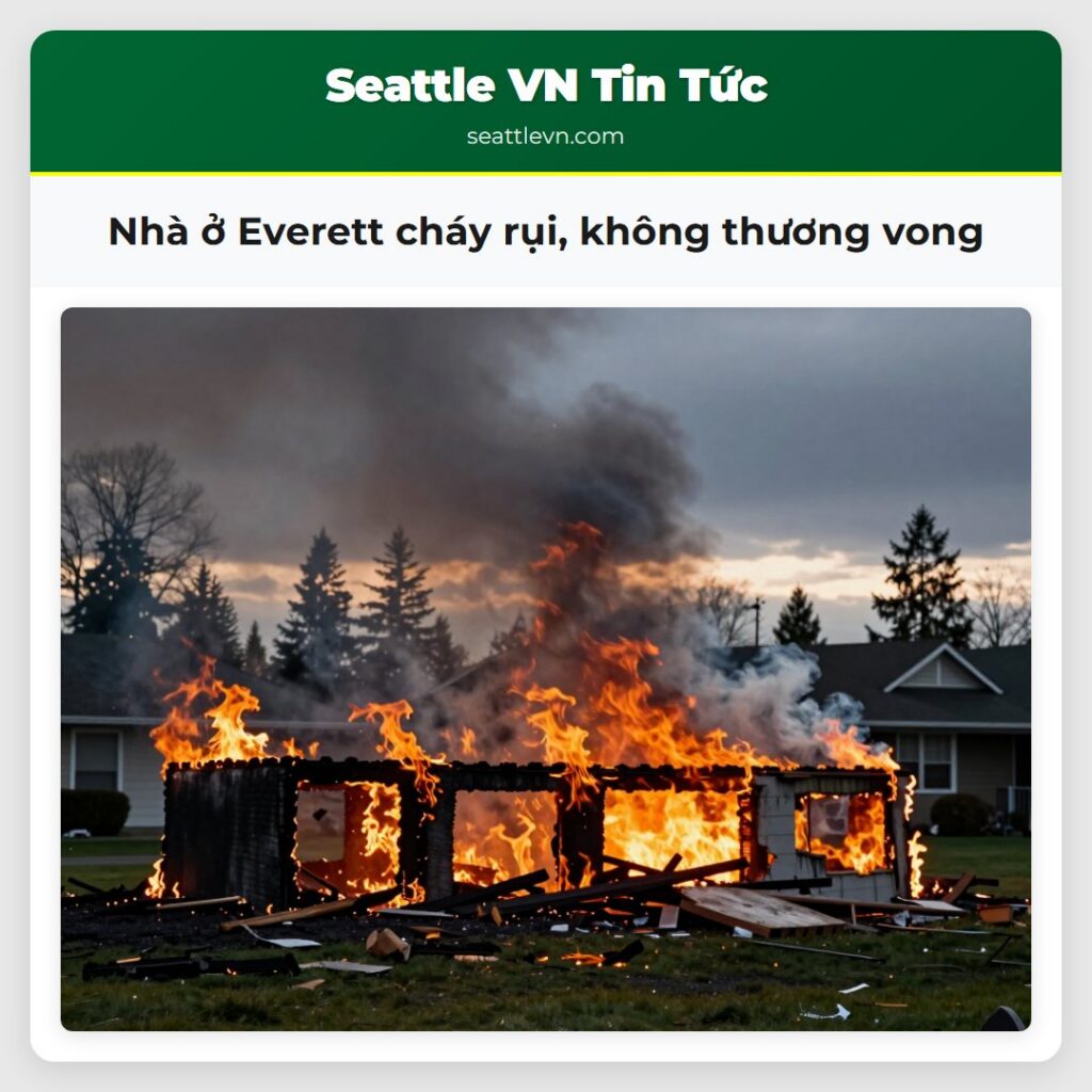 Nhà ở Everett cháy rụi, không thương vong