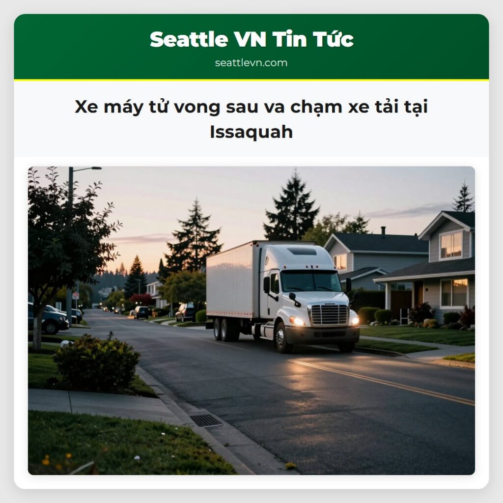 Xe máy tử vong sau va chạm xe tải tại Issaquah