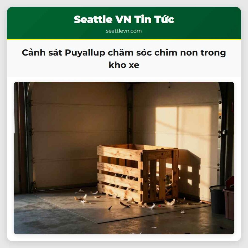Cảnh sát Puyallup chăm sóc chim non trong kho xe