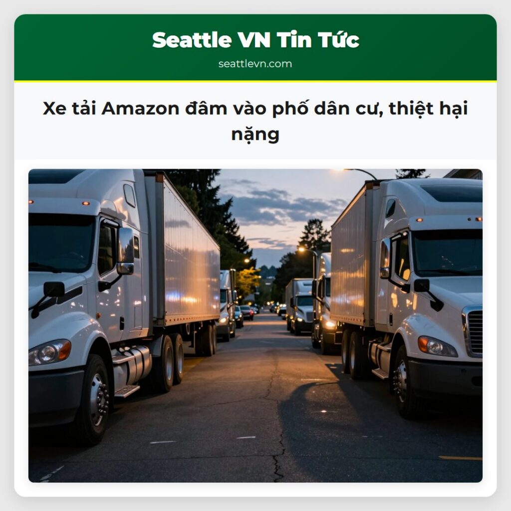 Xe tải Amazon đâm vào phố dân cư, thiệt hại nặng
