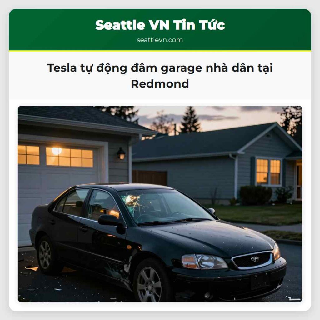 Tesla tự động đâm garage nhà dân tại Redmond