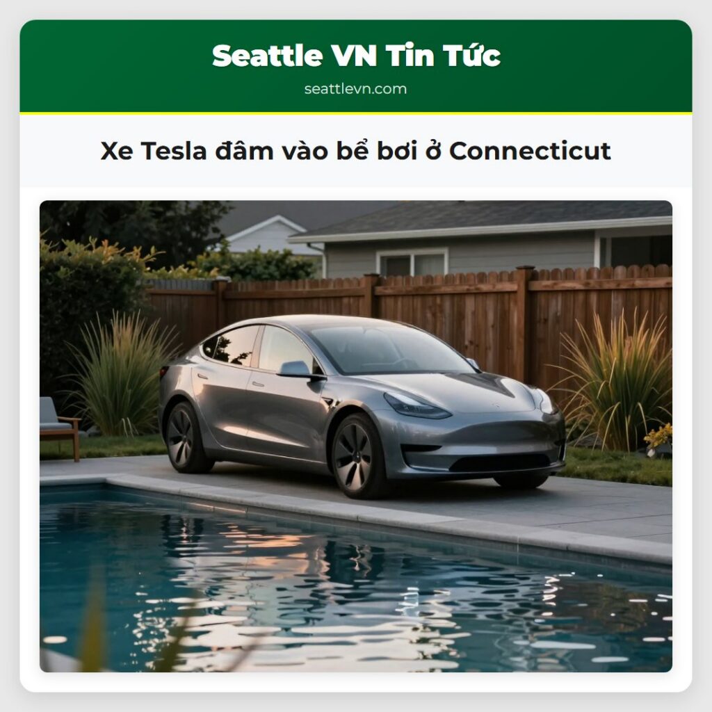 Xe Tesla đâm vào bể bơi ở Connecticut