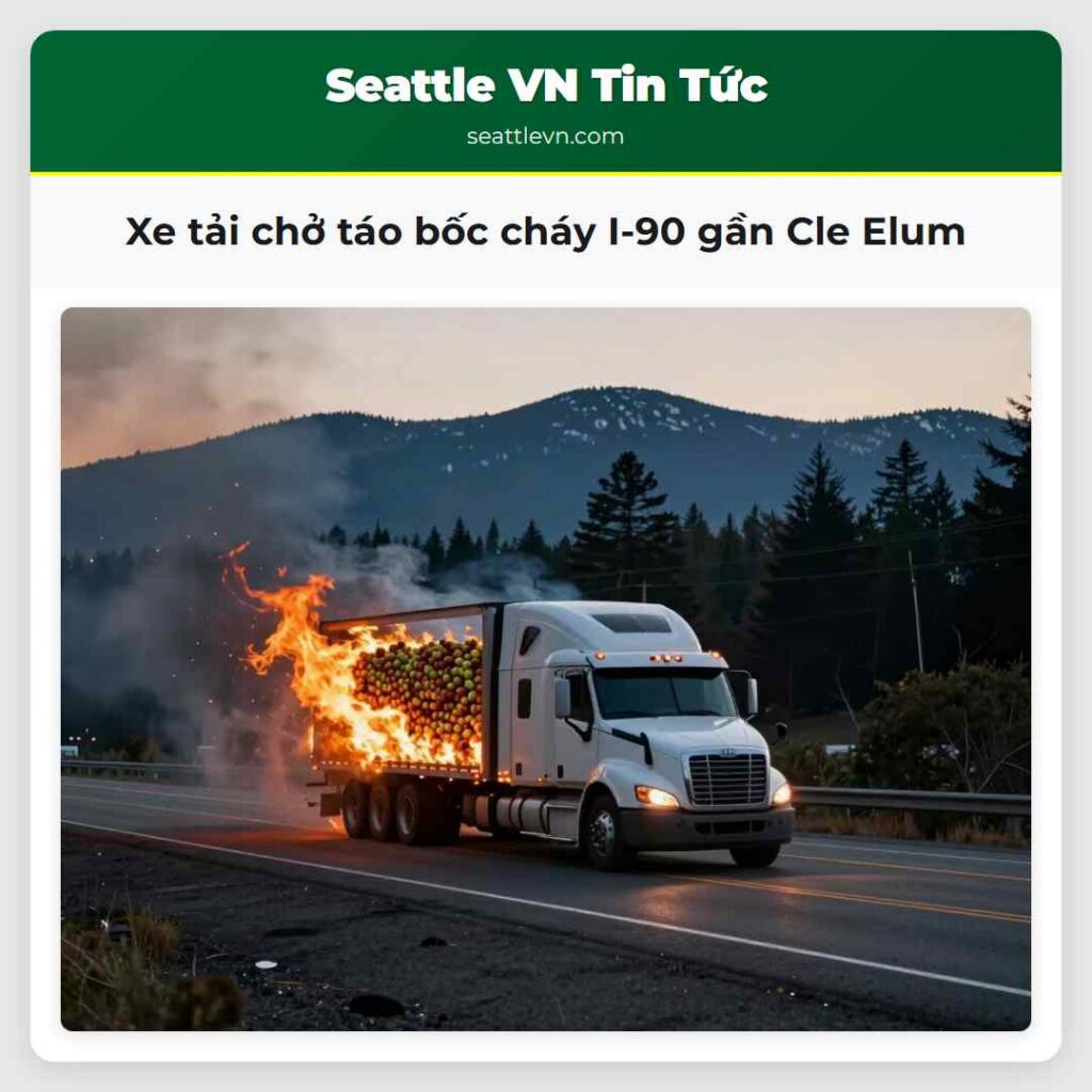 Xe tải chở táo bốc cháy I-90 gần Cle Elum