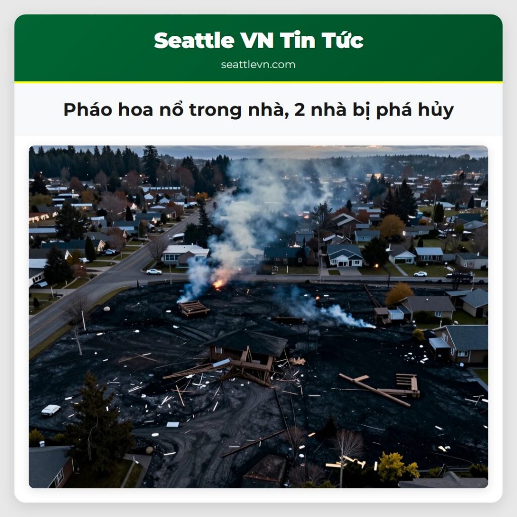 Pháo hoa nổ trong nhà, 2 nhà bị phá hủy