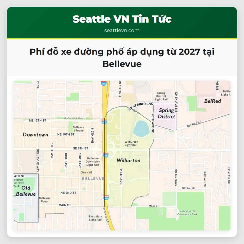 Phí đỗ xe đường phố áp dụng từ 2027 tại Bellevue