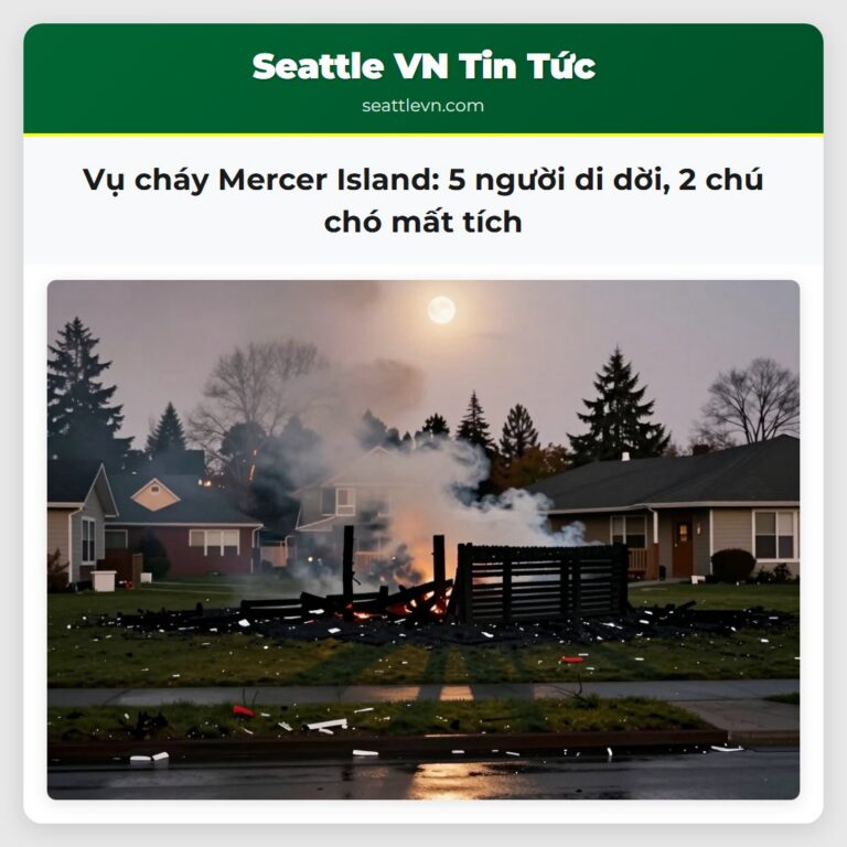 Vụ cháy Mercer Island 5 người di dời 2 chú chó mất tích