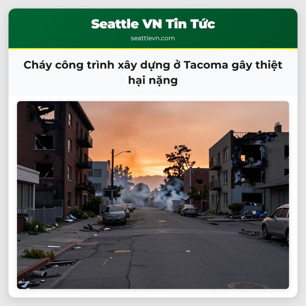 Cháy công trình xây dựng ở Tacoma gây thiệt hại