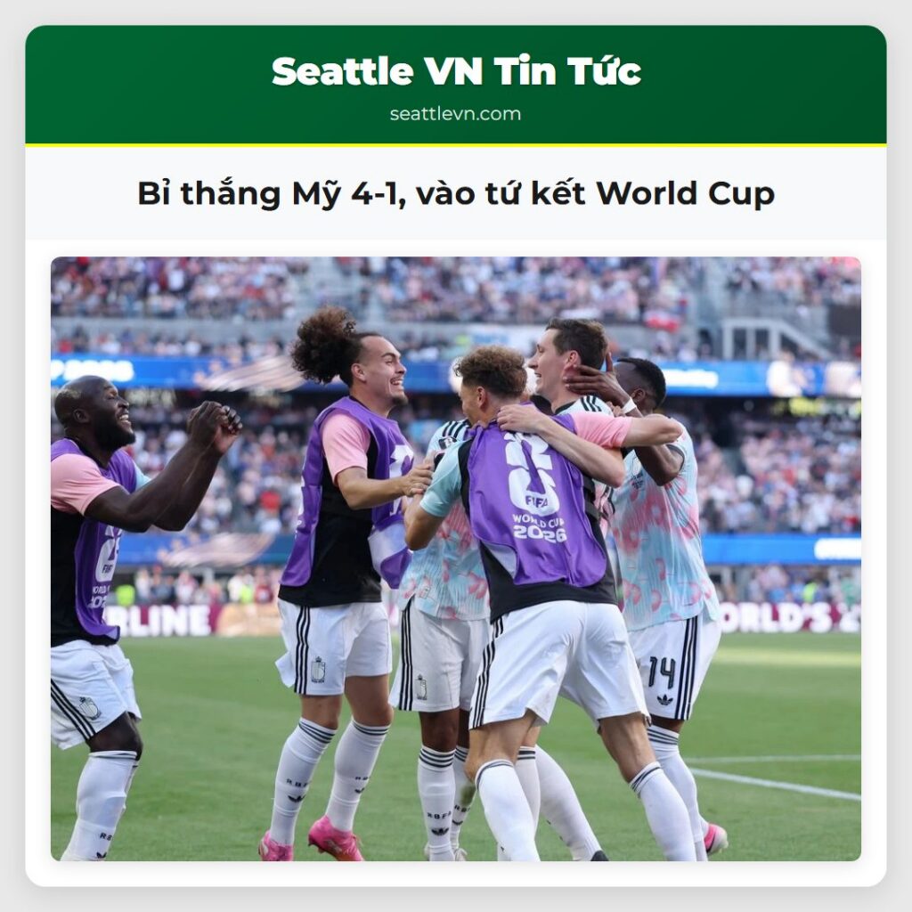 Bỉ thắng Mỹ 4-1, vào tứ kết World Cup