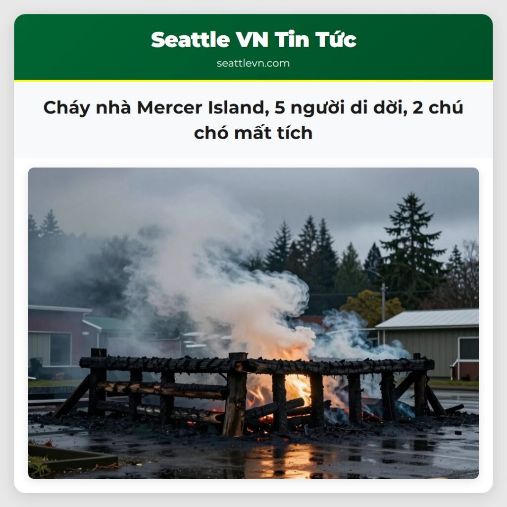 Cháy nhà Mercer Island, 5 người di dời, 2 chú chó